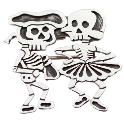 Skeletal Matador Dance,'Signed Brooch Pendant from Mexican Day of the Dead'