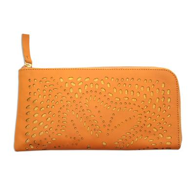 Scattered Stars in Amber,'Floral Pattern Leather C...