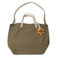 Cotton and leather accent shoulder bag, 'Andean Florette on Khaki'