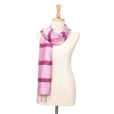 Silk and cotton scarf, 'Rose Harmony'