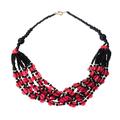 Fuchsia Discs,'Recycled Glass Fuchsia Beaded Torsade Necklace'