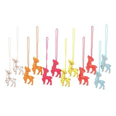 Reindeer Dance,'Embroidered Wool Reindeer Holiday Ornaments (Set of 12)'