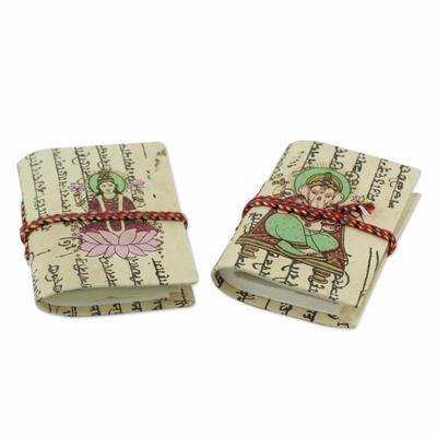 Handmade paper journals, 'Lakshmi and Ganesha' (pair)