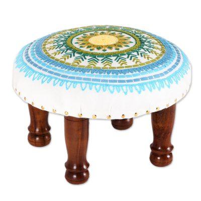 Rajasthani Mandala,'Floral Embroidered Cotton Stool from India'