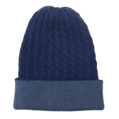 The Bells of Huancayo in Azure,'Men's Alpaca Blend Knit Hat in Azure from Peru'