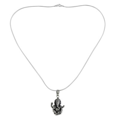 Beneficent Ganesha,'Sterling Silver Ganesha Pendant Necklace from Thailand'