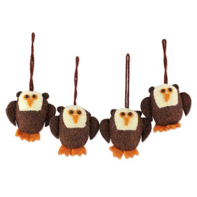 Solemn Brown Owls,'Four Handmade Owl Ornaments Set'
