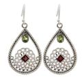 Peridot and garnet dangle earrings, 'Jali Glamour'