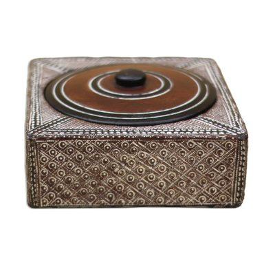 Treasure,'Square Wood and Aluminum Decorative Box from Ghana'