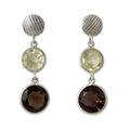 Smoky topaz and lemon quartz dangle earrings, 'Smoke and Fire'