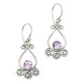 Spiral Sparkle,'Spiral Pattern Amethyst Dangle Earrings from Bali'