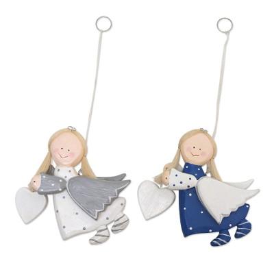 Joyous Angels,'Albesia Wood Holiday Angel Ornaments (Pair)'