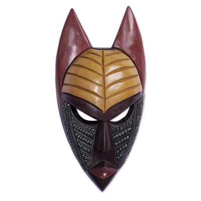 Ancestral Bat,'African Wood and Aluminum Mask Hand...