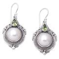 Underwater Forest,'Cultured Pearl Dangle Earrings with Faceted Peridot Stones'