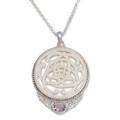 Circle of Power,'Amethyst Sterling Silver and Bone Pendant Necklace from Bali'