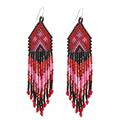 Peaks and Valleys in Red,'Red, Pink and Black Woven Bead Waterfall Earrings'