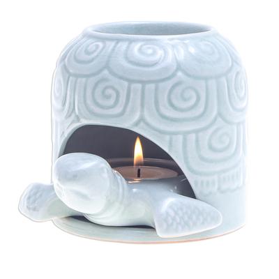 Turtle Cave,'Hand Made Celadon Ceramic Turtle Shell Oil Warmer'
