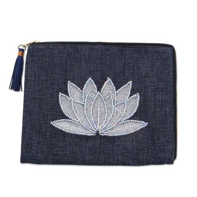 God's Grace in Midnight,'Floral Embellished Jute Coin Purse in Midnight from Java'