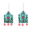 Pink Garden,'Ceramic Floral Dangle Earrings with Hand-Painted Details'