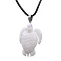 White Turtle,'Hand Crafted White Turtle Pendant on Leather Cord Necklace'