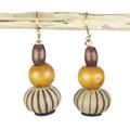 Bohemian Goddess,'Sese Wood and Recycled Plastic Dangle Beaded Earrings'