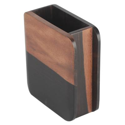 Modern Nature,'Hand Carved Ebony Wood Rounded Rectangle Pencil Holder'