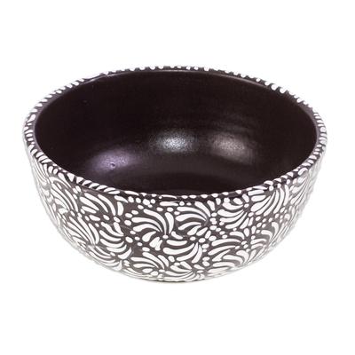 '2 Black and White Talavera Style Hand-painted Ceramic Bowls'