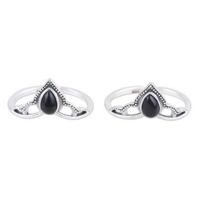 Magic Crown,'Black Onyx and Sterling Silver Toe Rings (Pair)'