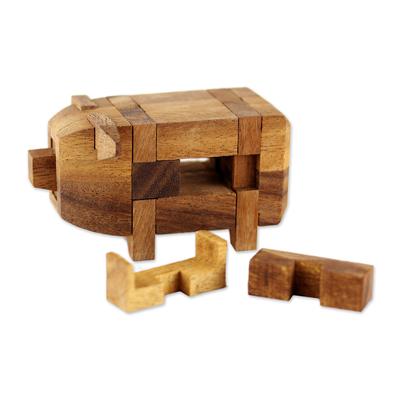 Piggy Puzzle,'Rain Tree Wood Pig Puzzle from Thailand'
