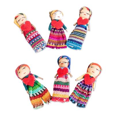 Joined in Love,'Worry Dolls with 100% Cotton Pouch from Guatemala (Set of 6)'