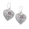 Crest of Vines,'Handmade Sterling Silver and Garnet Dangle Earrings'