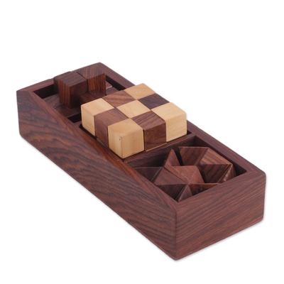 Challenging Trio,'Handcrafted Wood Puzzles (Set of 3) from India'