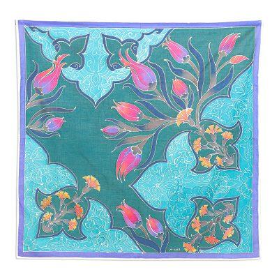 Caribbean Blue,'Batik Cotton Tablecloth with Floral Motif'