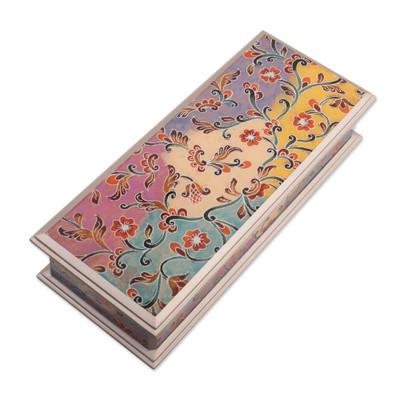 'Floral Reverse-Painted Glass Decorative Box with Silver Trim'