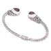 Stylish Garnet Feathers,'Sterling Silver Cuff Bracelet with Natural Garnet Stones'