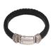 Tranquil Weave in Black,'Braided Leather Wristband Bracelet in Black from Bali'