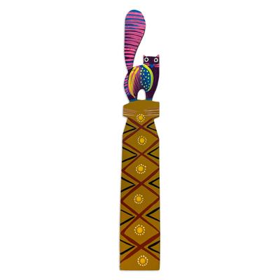 'Feline-Themed Copal Wood Bookmark Artisan Carved in Mexico'