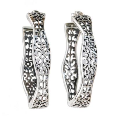 'Handmade Sterling Silver Half-Hoop Earrings from Thailand'