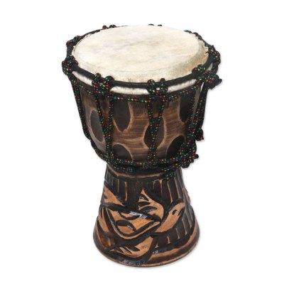 Turtle Beat,'Turtle-Themed Mahogany Mini Djembe Drum from Bali'