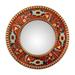 Fire Manor,'Floral Round Reverse-Painted Glass Wall Mirror in Red'