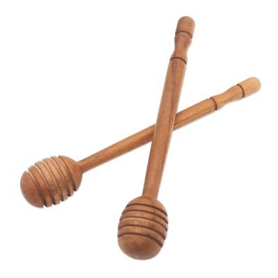 Sweet Treat,'Handmade Teak Wood Honey Dippers from Bali (Pair)'