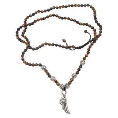 Earth Angel,'Tiger's Eye and Sterling Silver Pendant Necklace'