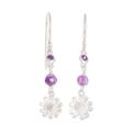 Purple Daisies,'Crystal Beaded 925 Sterling Silver Floral Dangle Earrings'