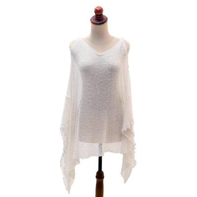 Sukawati Lady in White,'Hand Made Knit Poncho'