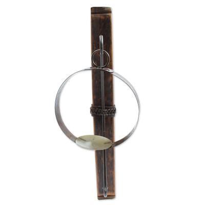 Lights from the Hacienda,'Iron and Wood Wall Sconce Handcrafted from Barrel in Mexico'