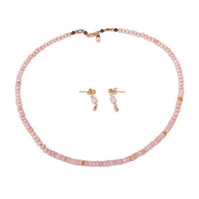 Pink Bliss,'Gold Plated Opal and Garnet Jewelry Set from Mexico'