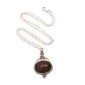 Deep Oval,'Tiger's Eye and Citrine Pendant Necklace from Bali'
