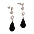 Night Tear,'Ebony Wood and Pearl Dangle Earrings'