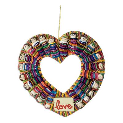 Amor,'Hand-Loomed Cotton Worry Doll Heart Wreath From Guatemala'