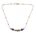 Rainbow Fantasy,'Colorful Brass and Quartz Beaded Pendant Necklace from India'